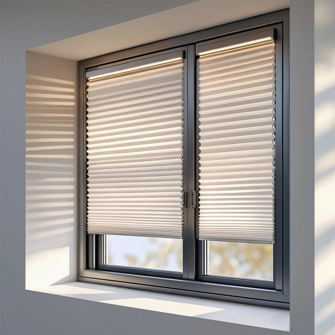 White pleated blinds on windows